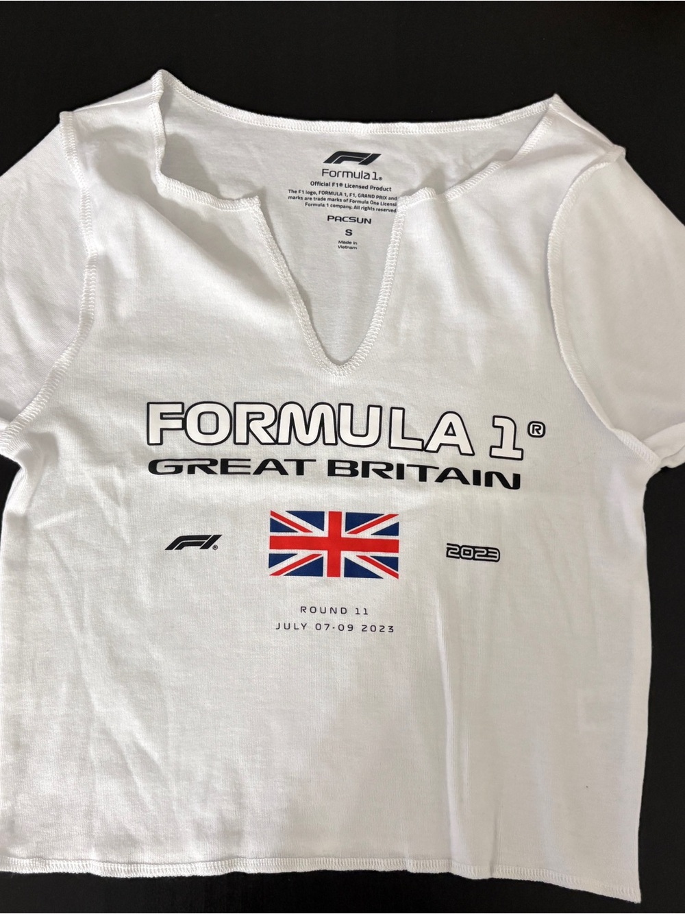 PacSun Formula 1 Great Britain 2023 Officially Licensed White Crop T-Shirt Sz S